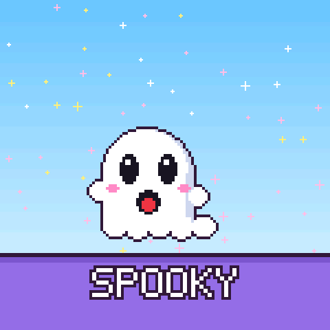 A ghost in a starry sky, with SPOOKY at the bottom